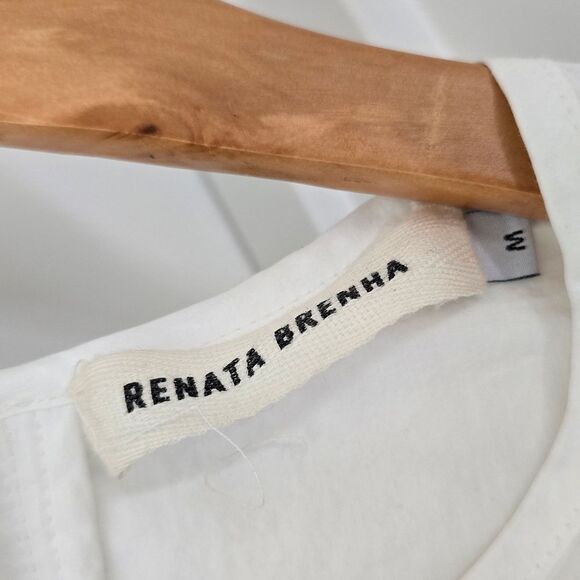 Renata Brenha Asymmetrical Gathered Pleated Collar Elegant Ruffled Blouse White - Picture 10 of 13